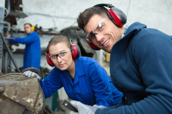 Steel Bar Factory Workers Smiling — Stock Photo, Image