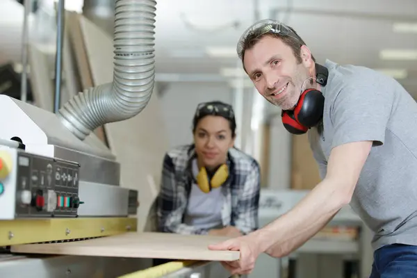 Man Woman Workers Carpentry Workshop — Stock Photo, Image
