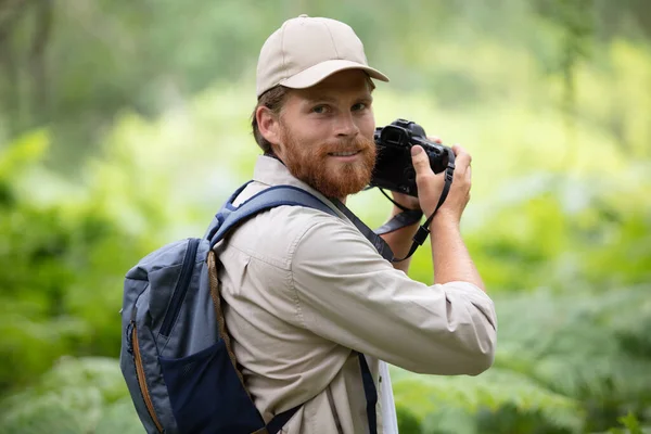 Portrait Photographer Taking Pictures Natural Landscape — Stock Photo, Image