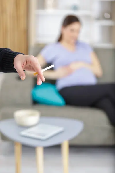 Person Smoking Cigarette Pregnant Woman — Stock Photo, Image