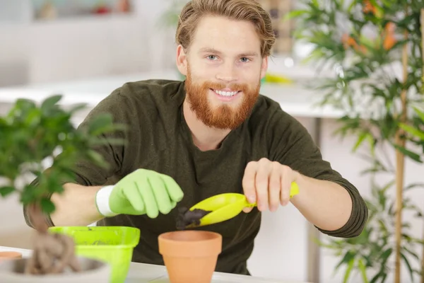 Człowiek Pracujący Roślinami — Zdjęcie stockowe