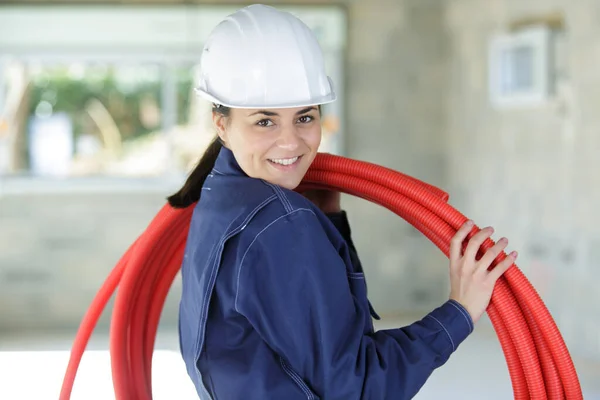 Engineer Checking Pipes Construction Site — Stock Photo, Image