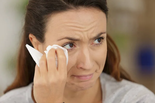 Sad Woman Drying Tears — Stock Photo, Image