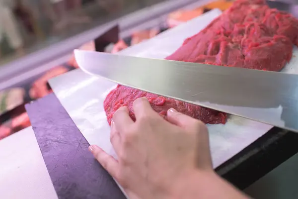 Slicing Meat Cutting — Stock Photo, Image