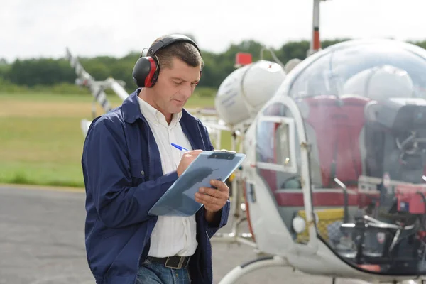Young Pilot His Helicopter — Stock Photo, Image