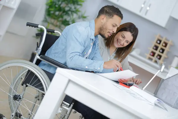 Happy Disable Couple Working Home — Stock Photo, Image