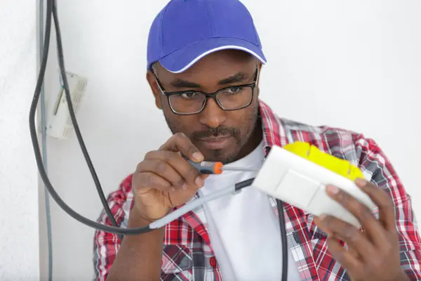 Electrician Performs Electrical Work — Stock Photo, Image