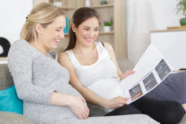 Pregnant Friends Holding Ultrasound Scan — Stock Photo, Image
