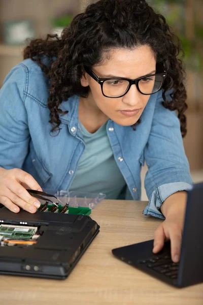 Dizüstü Bilgisayarda Araştırma Yapan Kadın Bilgisayar Teknisyeni — Stok fotoğraf