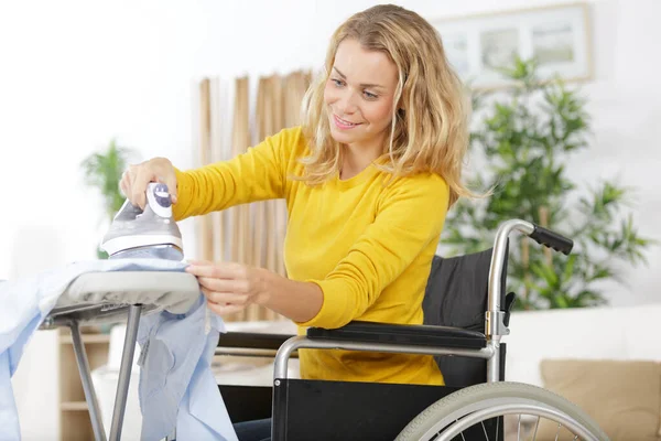 Disabled Woman Ironing Home — Stock Photo, Image