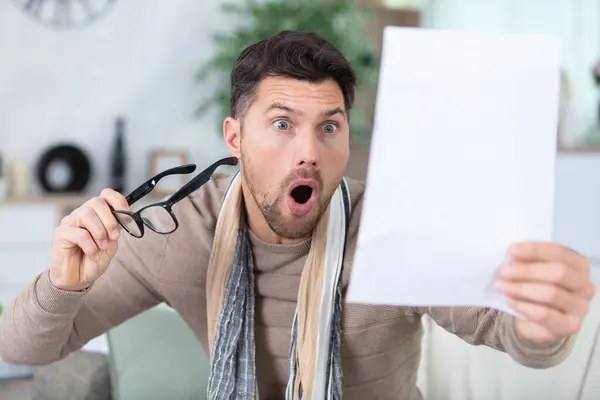 Confused Frustrated Young Man Holding Mail Letter — Stock Photo, Image