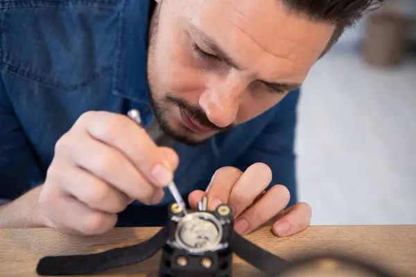 Patient Man Repairing Watch — Stock Photo, Image
