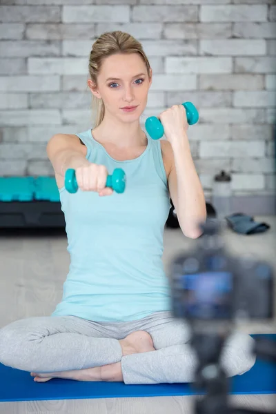 Gorgeous Young Fitness Blogger Recording Video — Stock Photo, Image