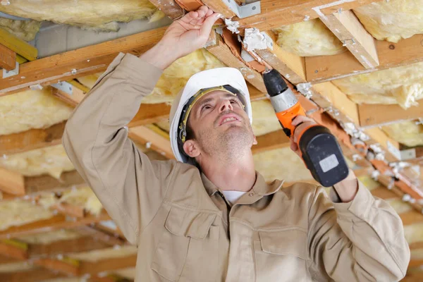 Man Installing Ceiling — Stock Photo, Image