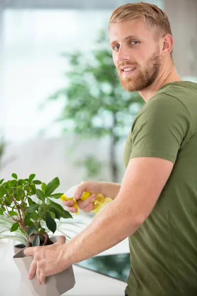 Young Man Emotions Photo Home Plant Love Nature — Stock Photo, Image