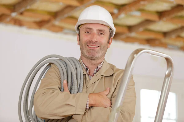 Portrait Mature Builder Reel Cable Shoulder — Stock Photo, Image