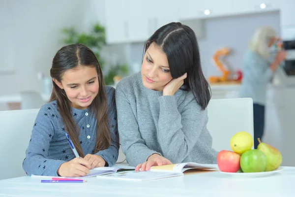 Mother Teaching Her Daughter Her Assignment — Stock Photo, Image