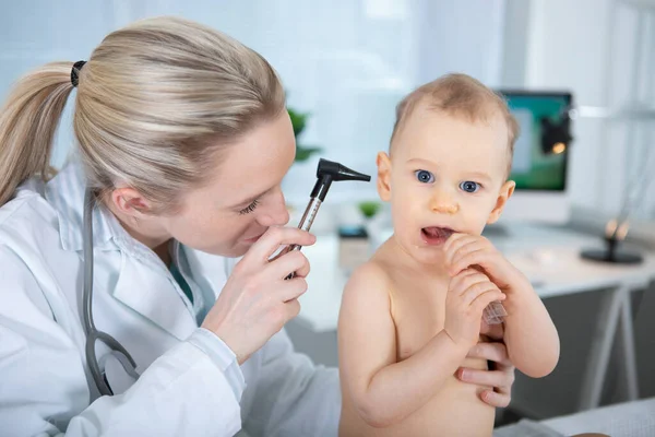 Otolaryngologist Checking Babys Ear Otoscope — Photo