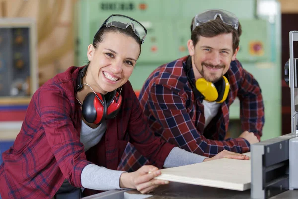 Man Woman Workers Carpentry Workshop — Stock Photo, Image