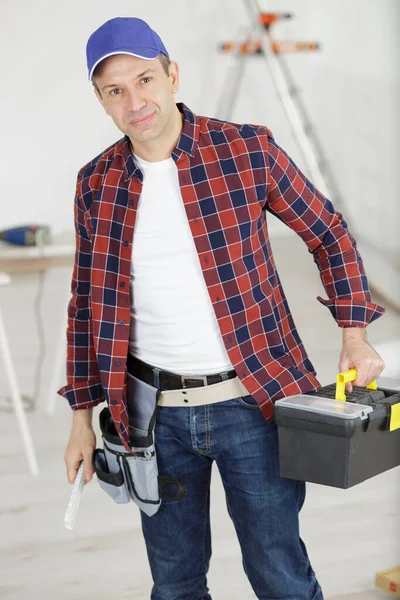 Workman Holding Toolbox — Stock Photo, Image