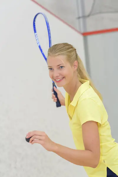 Woman Playing Racket Tennis Court Stock Photo