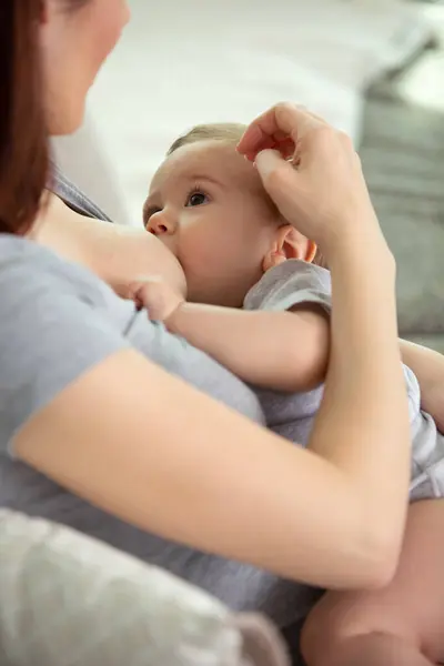 Mother Breastfeeding Hugging Baby — Stock Photo, Image