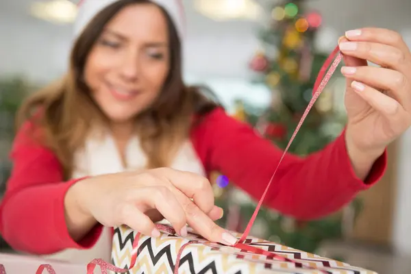Woman Tired Gift Wrapping — Stock Photo, Image