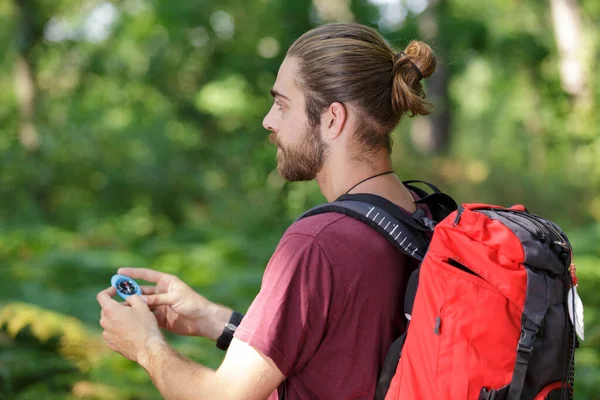 Explorer Traveler Man Compass Outdoor — Stock Photo, Image