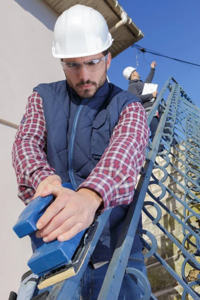 Strong Repairman Protective Overalls Work — Stock Photo, Image