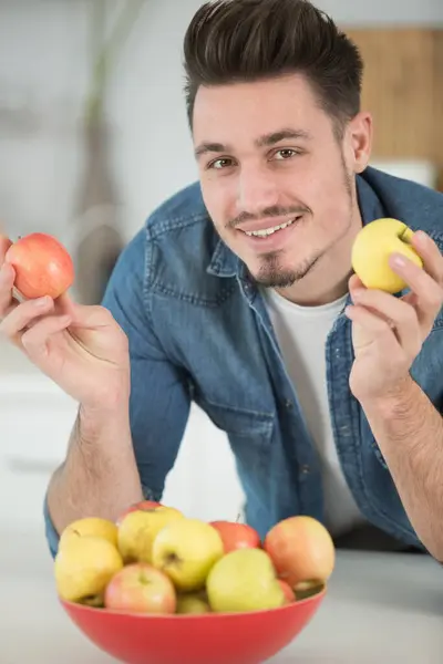 Happy Man Changing His Diet Apples — Stock Photo, Image