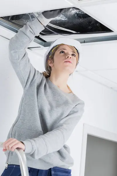 Maintenance Worker Inspecting Ceiling Leak Fotos De Stock Sin Royalties Gratis