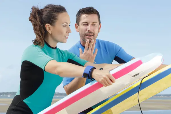 Surfer Friends Beach Surfing Boards Stock Picture