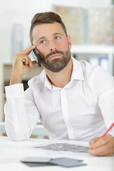Man Sitting Office Phone — Stock Photo, Image