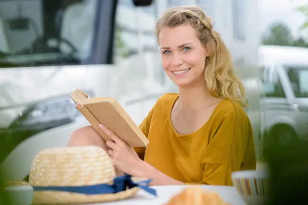 Woman Book Outdoors Stock Picture