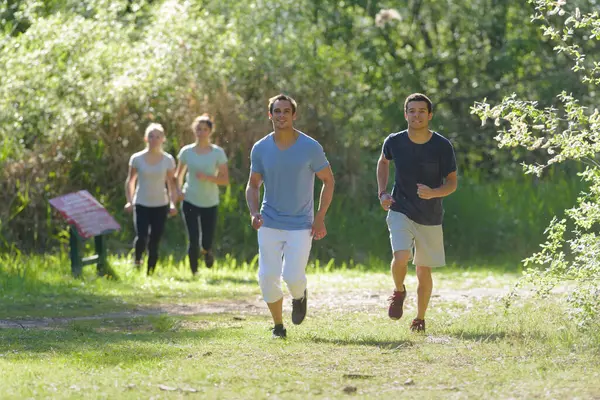 Lekkoatletycznych Ludzi Jogging Przyrodzie Obraz Stockowy