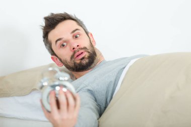 man shock with the time he wakes up clipart