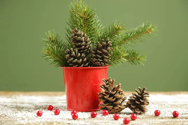 节日自然 零浪费 无塑料 圣诞装饰 由冷杉枝条 松果和红色浆果制成的冬假家居装饰 — 图库照片