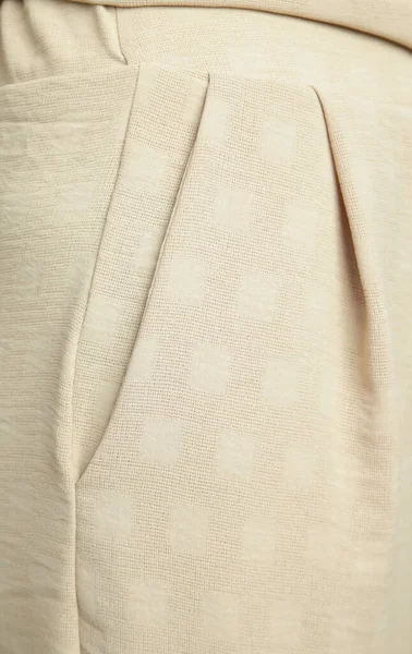 Κοντινό Πλάνο Εικόνα Της Πλευρικής Τσέπης Του Μπεζ Λινό Παντελόνι — Φωτογραφία Αρχείου