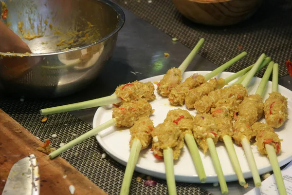 stock image Indonesian lemongrass satay preparation steps