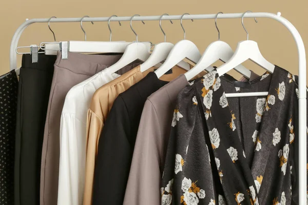 Women Clothes Clothes Rack Stylish Elegant Garments Fashion Atelier Good — Stock Photo, Image