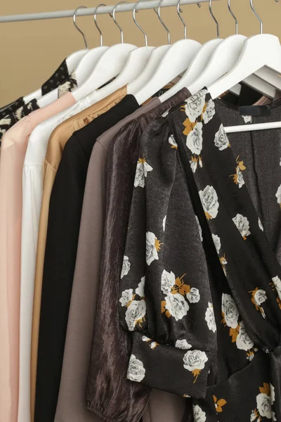 Women Clothes Clothes Rack Stylish Elegant Garments Fashion Atelier Good — Φωτογραφία Αρχείου