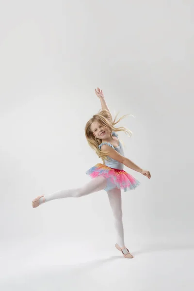 Studio Portret Van Mooie Kleine Ballerina Dragen Kleurrijke Tutu Rok Rechtenvrije Stockafbeeldingen