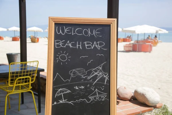 Bienvenido Bar Playa Pizarra Negra Con Texto Playa — Foto de Stock