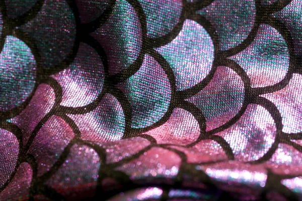 Sellőfarok Minta Közelről Csillogó Spandex Halbőr Textúra Lányok Textiltervezése — Stock Fotó