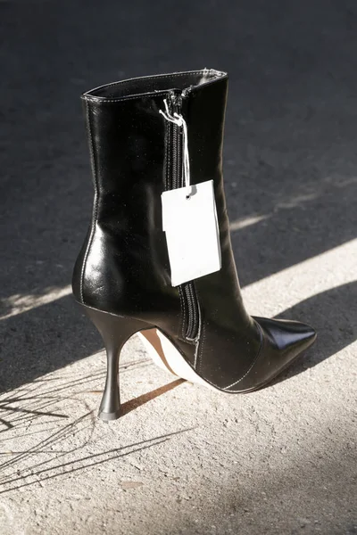 Black Leather Ankle Boots Pointed Toe High Heels Blank Price — Stock Photo, Image