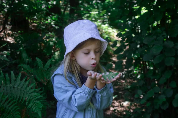 Милая Маленькая Девочка Изучающая Природу Дети Играют Открытом Воздухе — стоковое фото