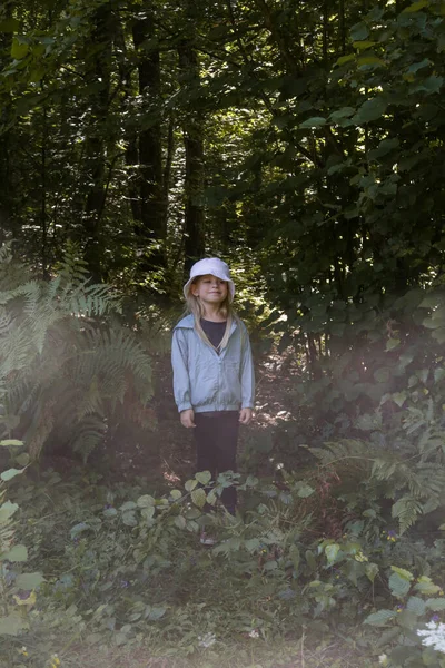 Очаровательная Маленькая Девочка Гуляющая Лесу Проводящая Время Природе Природе — стоковое фото