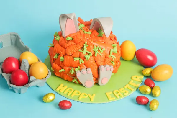 Carrot covered Easter bunny cake, happy Easter concept