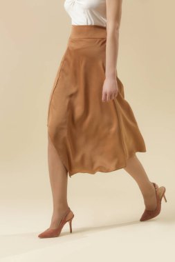 Zamansız Midi eteği giyen kadın model. Moda stüdyosu çekimi.