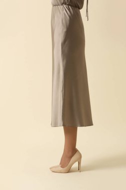 Zamansız Midi eteği giyen kadın model. Moda stüdyosu çekimi.